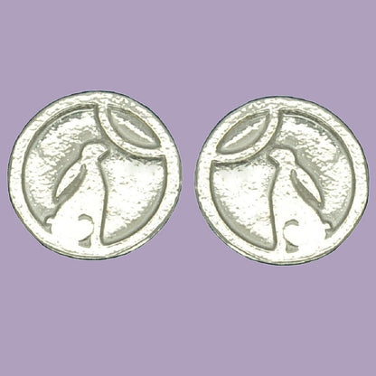 Moon Gazing Hare Cufflinks (Round Design), Handcast Pewter Cufflinks, Polished Finish
