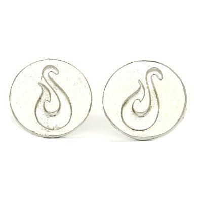 Maori Fish Hook Cufflinks, Handcast Pewter Cufflinks, Polished Finish