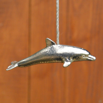 Swimming Dolphin Light Pull, Handcast Pewter, Polished Finish