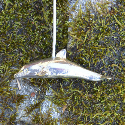 Swimming Dolphin Light Pull, Handcast Pewter, Polished Finish