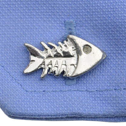 Fish Skeleton Cufflinks, Handcast Pewter Cufflinks, Polished Finish