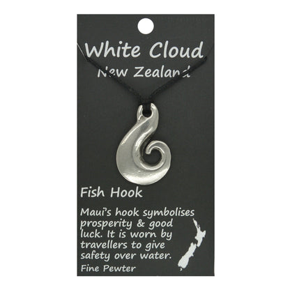 Koru Drop Pendant Necklace, Handcast Pewter on Adjustable Waxed Cord