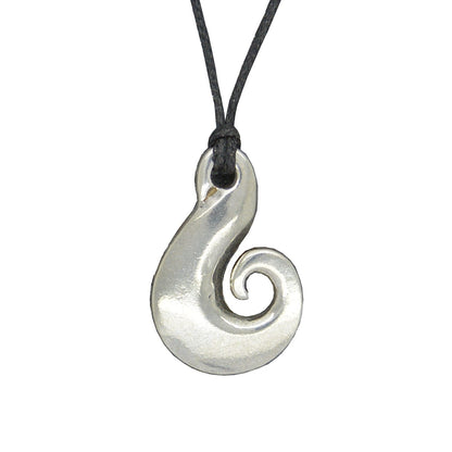 Koru Drop Pendant Necklace, Handcast Pewter on Adjustable Waxed Cord