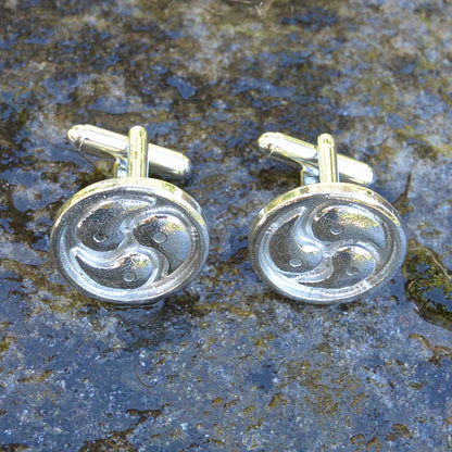 Triskelion Cufflinks, Handcast Pewter Cufflinks, Polished Finish