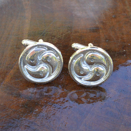 Triskelion Cufflinks, Handcast Pewter Cufflinks, Polished Finish