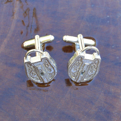 Padlock Cufflinks, Handcast Pewter Cufflinks, Polished Finish