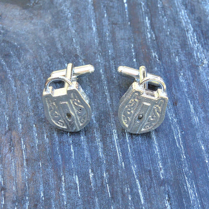Padlock Cufflinks, Handcast Pewter Cufflinks, Polished Finish