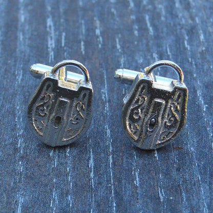 Padlock Cufflinks, Handcast Pewter Cufflinks, Polished Finish