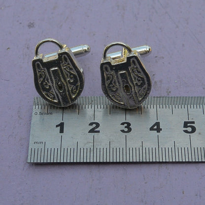 Padlock Cufflinks, Handcast Pewter Cufflinks, Polished Finish