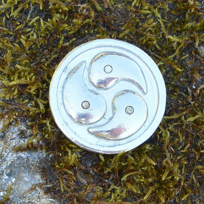 Triskelion Brooch (Round Design), Handcast Pewter, Polished Finish