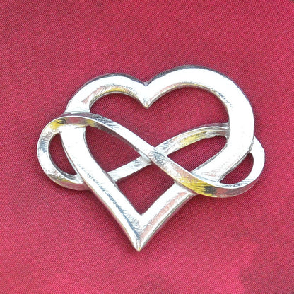 Infinity Heart Brooch, Handcast Pewter, Polished Finish