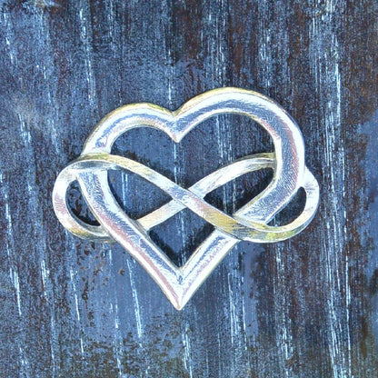 Infinity Heart Brooch, Handcast Pewter, Polished Finish