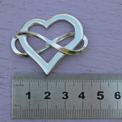 Infinity Heart Brooch, Handcast Pewter, Polished Finish