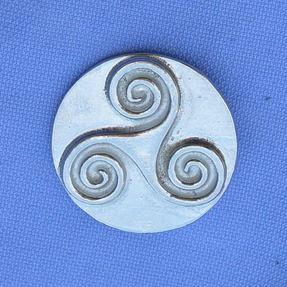 Triskele Brooch, Round, Handcast Pewter, Polished Finish