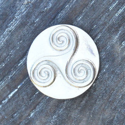 Triskele Brooch, Round, Handcast Pewter, Polished Finish