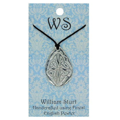 Triquetra Pendant Necklace (Drop Design), Handcast Pewter Pendant on Adjustable Waxed Cord