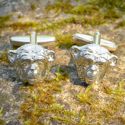 Chimpanzee Cufflinks, Handcast Pewter Cufflinks, Polished Finish