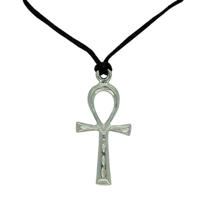 Ankh Pendant Necklace, Handcast Pewter Pendant on Adjustable Waxed Cord