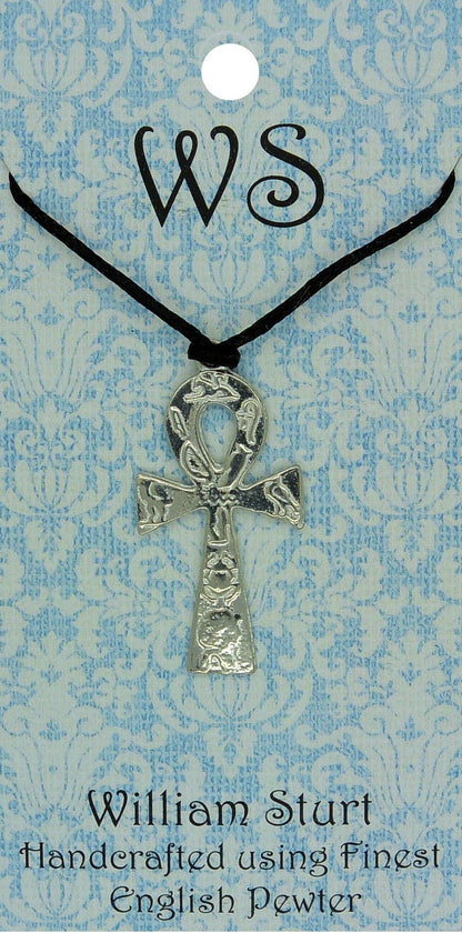 Ankh Pendant Necklace, Handcast Pewter Pendant on Adjustable Waxed Cord