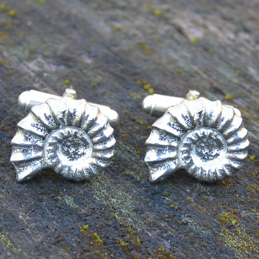 Ammonite Cufflinks, Handmade in Fine Pewter by William Sturt