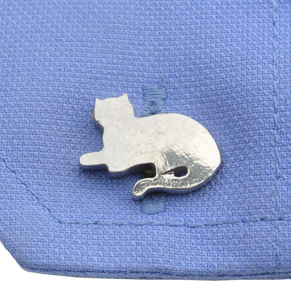 Cat Cufflinks & Tie Clip Set, Handcast, in Fine Pewter, by William Sturt
