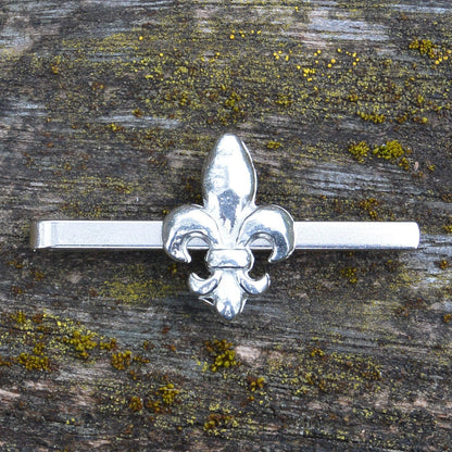 Fleur de Lys Set of Cufflinks and Tie Clip, Handmade, in Fine Pewter, by William Sturt