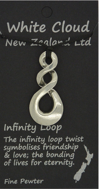 Triple Infinity Loop Pendant, Surf Pendant, Handmade in Fine Pewter by William Sturt, Strung on Adjustable Waxed Cord