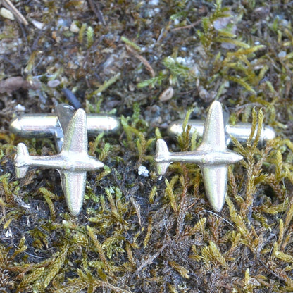 Spitfire Cufflinks, Handcast Pewter Cufflinks, Polished Finish