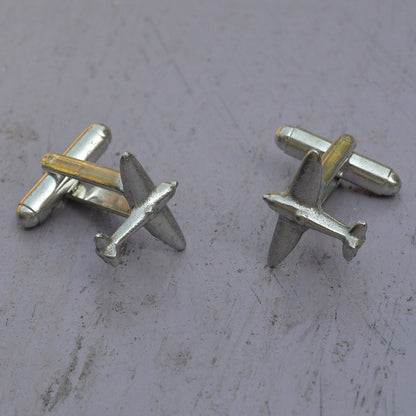 Spitfire Cufflinks, Handcast Pewter Cufflinks, Polished Finish