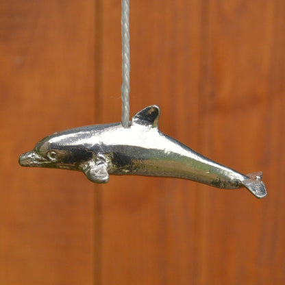Swimming Dolphin Light Pull, Handcast Pewter, Polished Finish