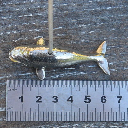 Swimming Whale Light Pull, Handcast Pewter, Polished Finish