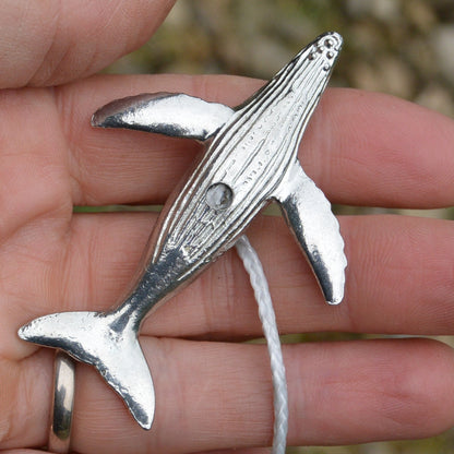 Diving Whale Light Pull, Handcast Pewter, Polished Finish