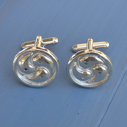 Triskelion Cufflinks, Handcast Pewter Cufflinks, Polished Finish