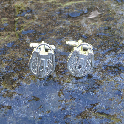 Padlock Cufflinks, Handcast Pewter Cufflinks, Polished Finish