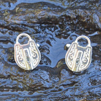 Padlock Cufflinks, Handcast Pewter Cufflinks, Polished Finish