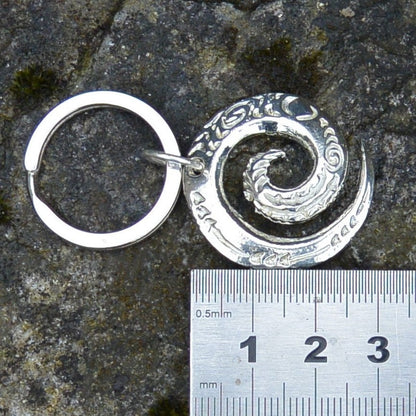 Maori Spiral Keyring, Engraved Spiral Key Fob, Handmade, by William Sturt, in Fine Pewter