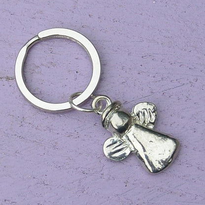 Guardian Angel Keyring, Bereavement  Gift,  Angel Key Fob, Handmade, by William Sturt, in Fine Pewter