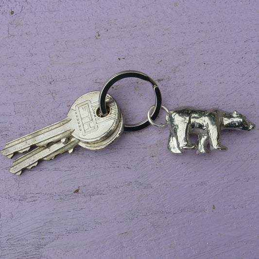 Polar Bear Keyring, Polar Bear Keychain, Handmade, by William Sturt, in Fine Pewter