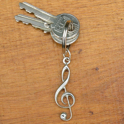 Treble Clef Keyring, Treble Clef Keychain, Handmade, by William Sturt, in Fine Pewter
