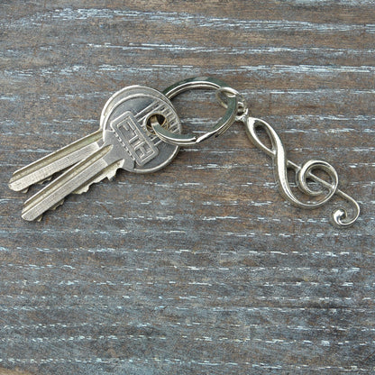 Treble Clef Keyring, Treble Clef Keychain, Handmade, by William Sturt, in Fine Pewter