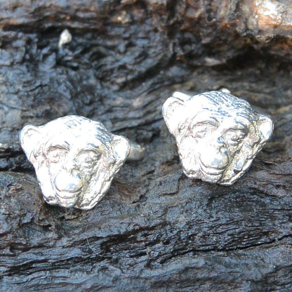 Chimpanzee Cufflinks, Handcast Pewter Cufflinks, Polished Finish