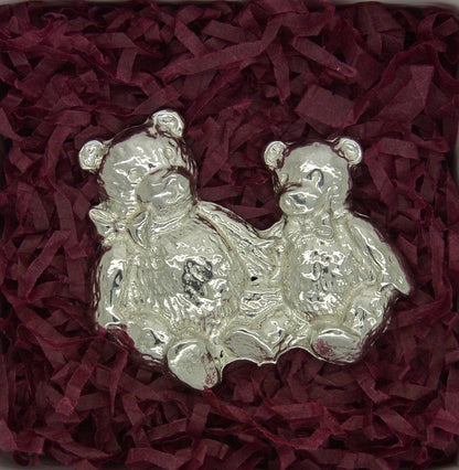 Teddy Bear Brooch, Handcast Pewter, Polished Finish