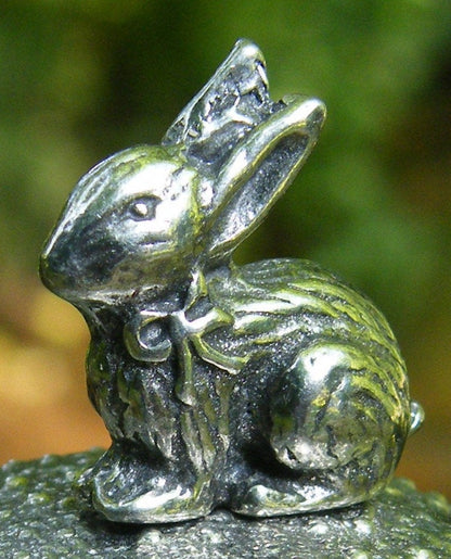 Rabbit Figurines, Two Tiny Rabbits, Handmade, in Fine Pewter, by William Sturt