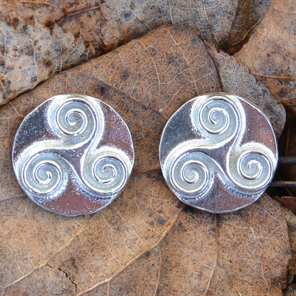 Triskele Cufflinks (Solid Design), Handcast Pewter Cufflinks, Polished Finish