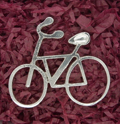 Bicycle Brooch, Handcast Pewter, Polished Finish