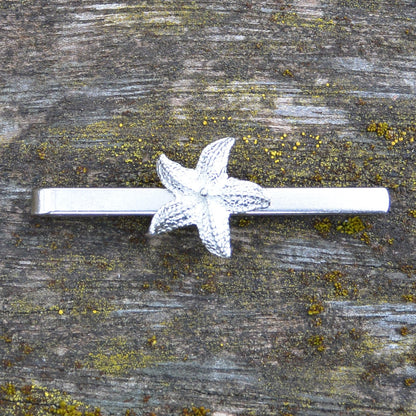 Starfish Tie Clip, Handcast Pewter Tie Clip, Polished Finish
