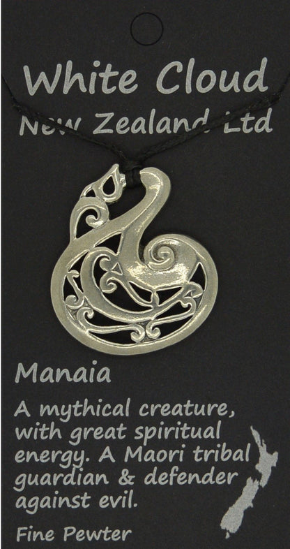 Manaia Fishhook Pendant Necklace, Handcast Pewter Pendant on Adjustable Waxed Cord