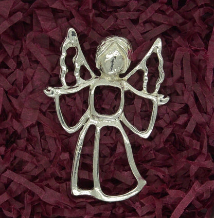 Angel Brooch (Open Design), Handcast Pewter, Polished Finish