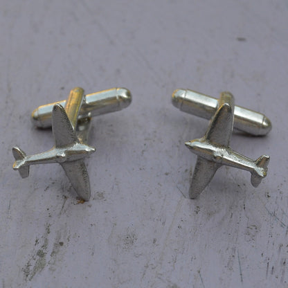Spitfire Cufflinks, Handcast Pewter Cufflinks, Polished Finish