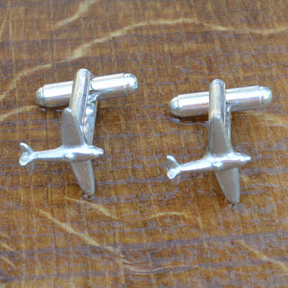 Spitfire Cufflinks, Handcast Pewter Cufflinks, Polished Finish